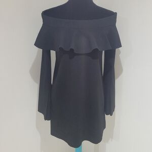 Zara Women's Off the Shoulder Ruffle Trumpet Sleeve Mini Dress Small Black